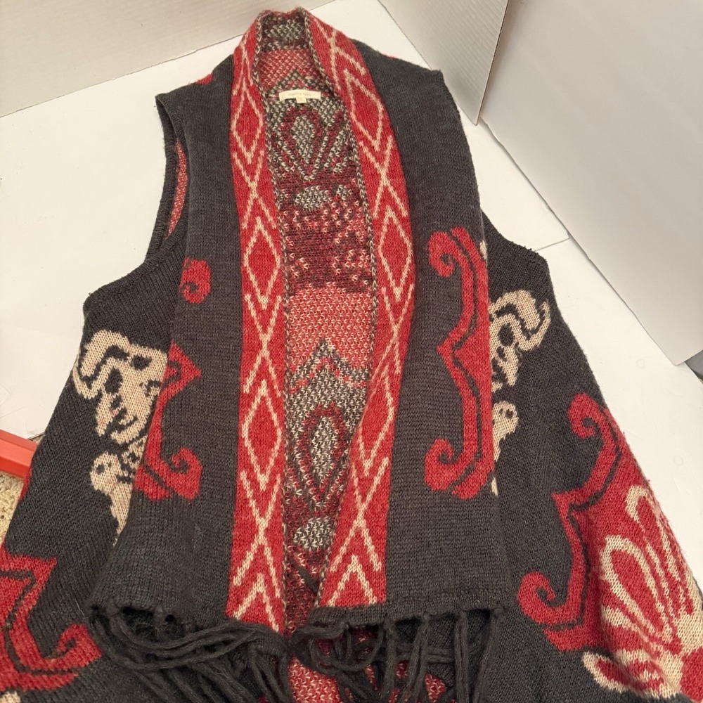 Morning Apple Women's Woven Patterned Vest-M/L-Wool 30% Acrylic 70 Butterflies